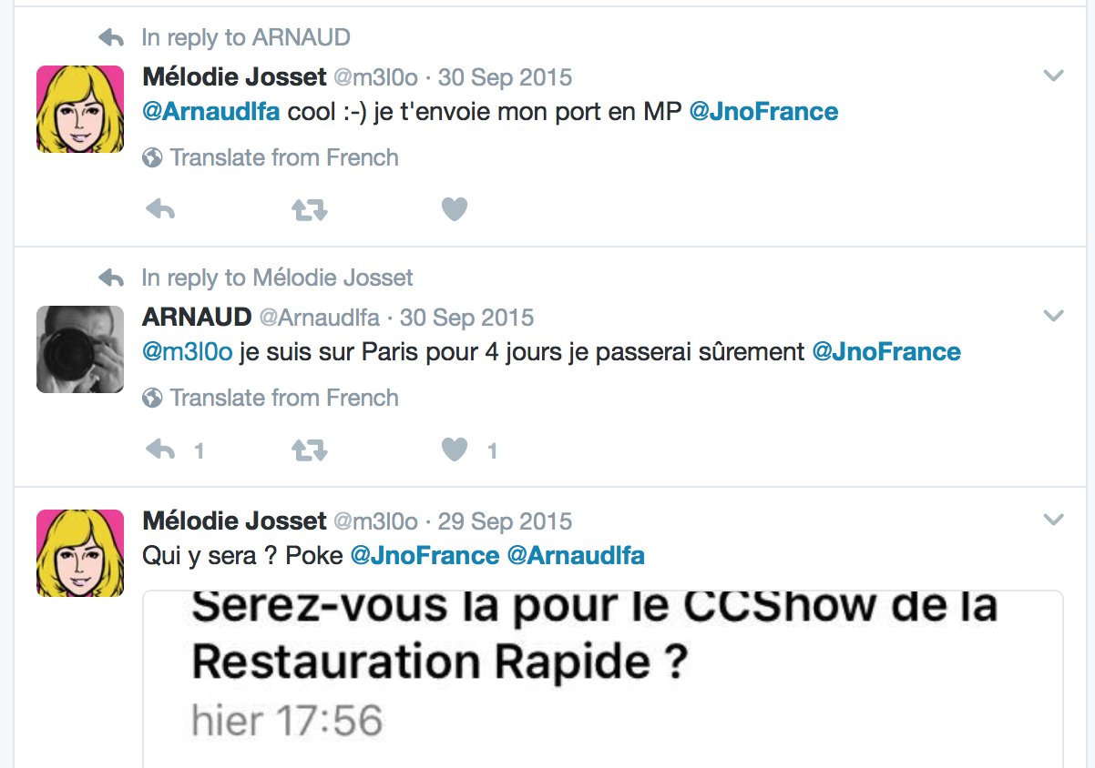 Screenshot showing Josset, Le Faucheur, and Penichon knew each other personally